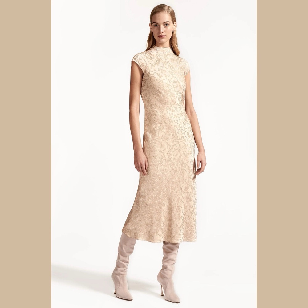 Protagonist Vogue 2017 Collection Golden Crinkle Dress Luxury Silk Blend Lined M